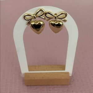 Gold Heart Bow Earrings